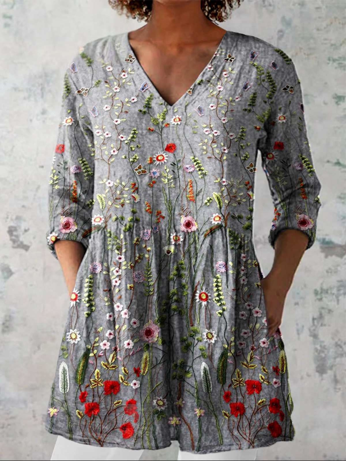 Amelie - Long Blouse with V-Neck