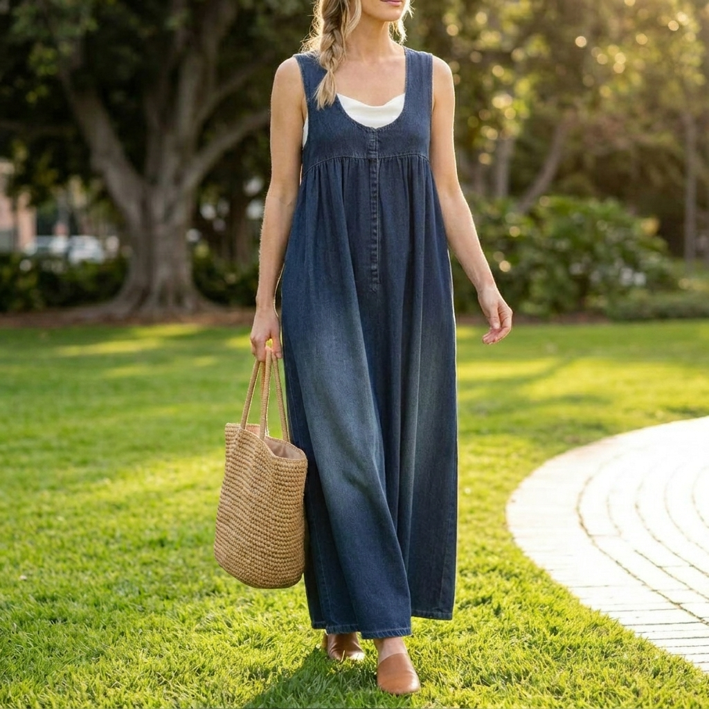 Saylor - Vintage Washed Soft Cotton Feel Denim Maxi Dress