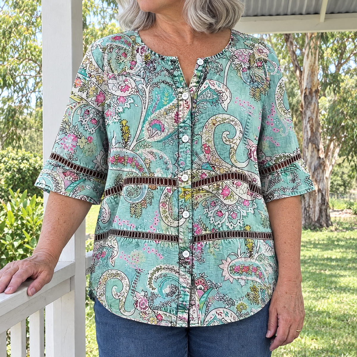 Denise casual vintage shirt worn on the verandah