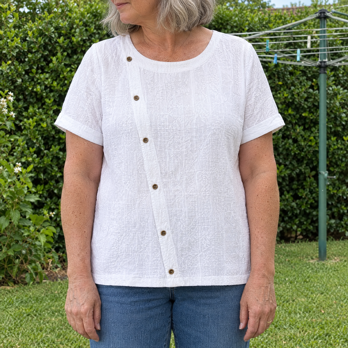 Penelope casual solid blouse worn by an Australian woman