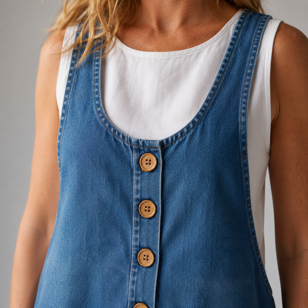 Pockets Wide Leg Denim Look Overall