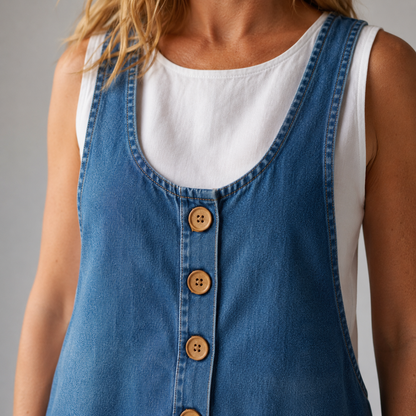 Pockets Wide Leg Denim Look Overall