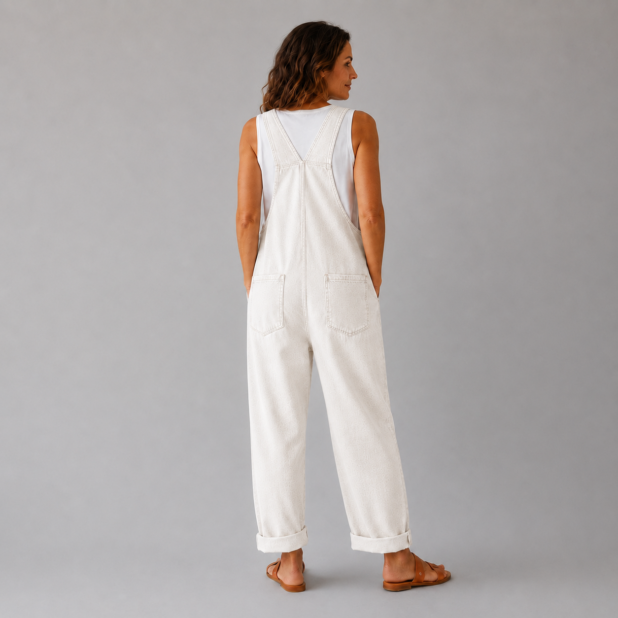 Pockets Wide Leg Denim Look Overall