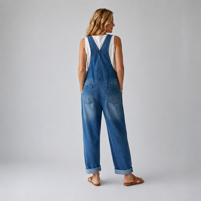 Pockets Wide Leg Denim Look Overall