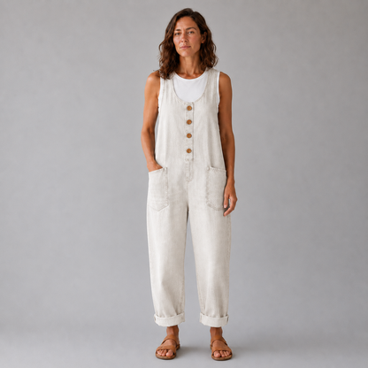 Pockets Wide Leg Denim Look Overall