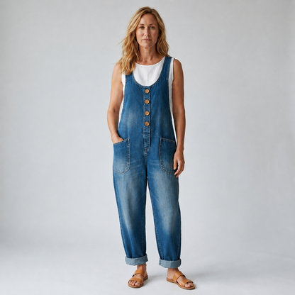 Pockets Wide Leg Denim Look Overall