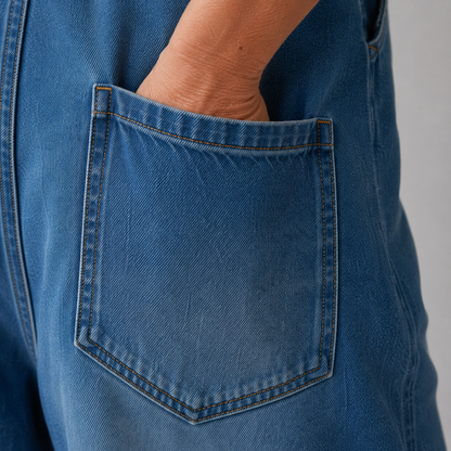 Pockets Wide Leg Denim Look Overall