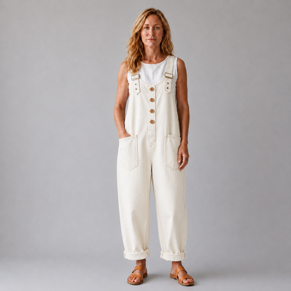 Pockets Wide Leg Denim Look Overall