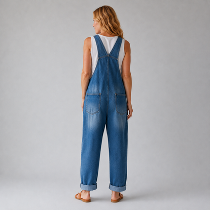 Pockets Wide Leg Denim Look Overall