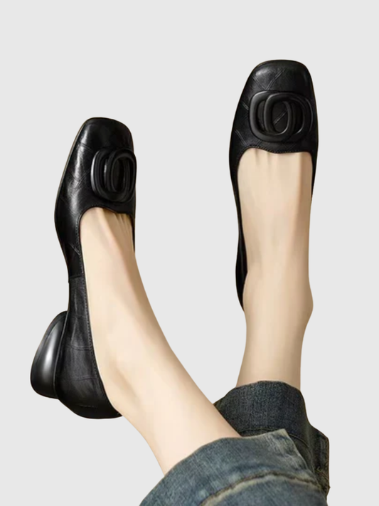 Vera™ | Square-Toe Rosette Leather Flats