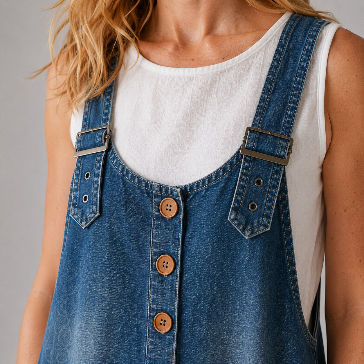 Pockets Wide Leg Denim Look Overall