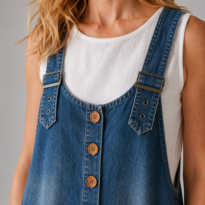 Pockets Wide Leg Denim Look Overall