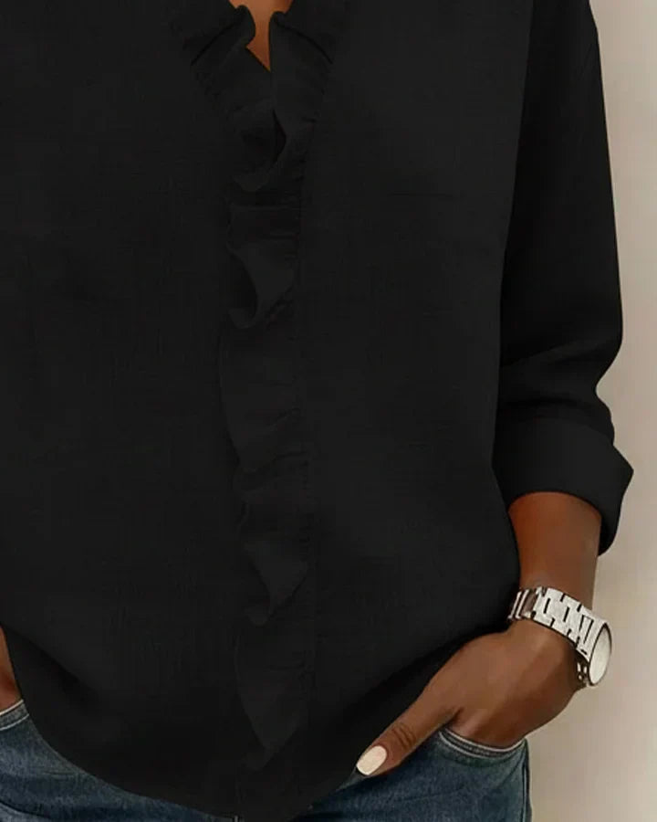Susan | Blouse with Ruffles, V-Neck and Long Sleeves