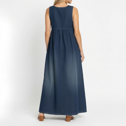 Saylor - Vintage Washed Soft Cotton Feel Denim Maxi Dress