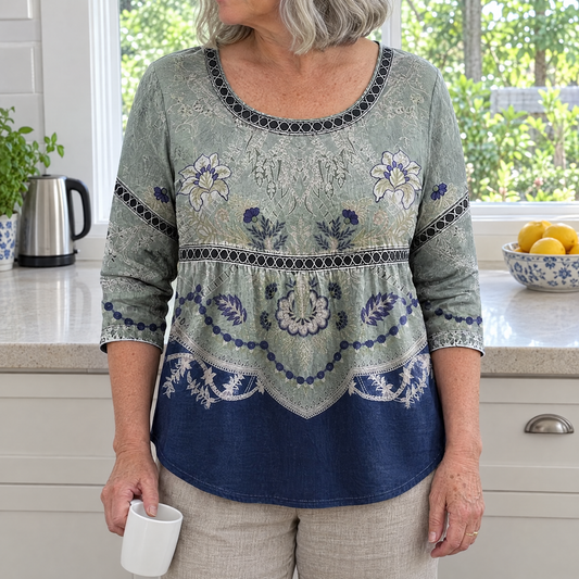 Elaine vintage floral print blouse worn by an Australian woman
