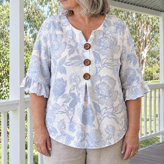 Aria vintage floral print blouse worn by an Australian woman