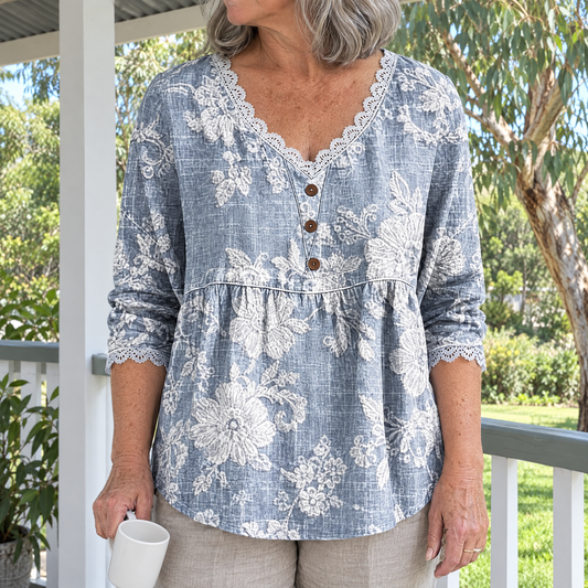 Victoria vintage floral print blouse worn by an Australian woman