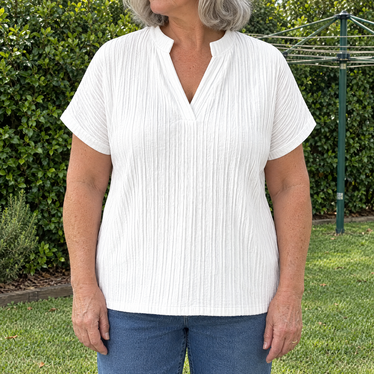 Emma casual solid colour blouse worn by an Australian woman