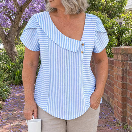 Susaine casual striped blouse worn by an Australian woman