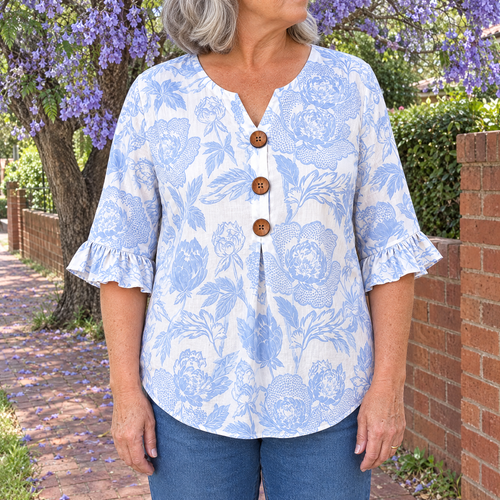 Aria vintage floral print blouse worn by an Australian woman