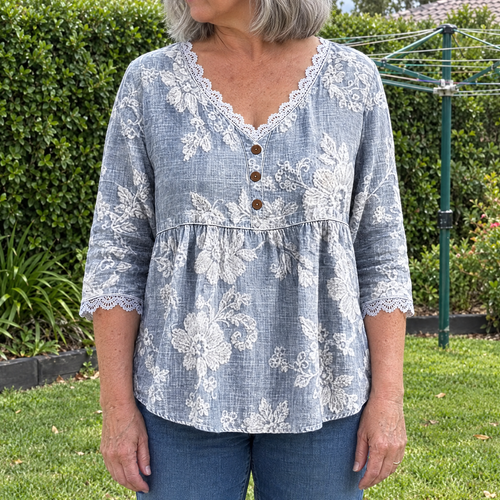Victoria vintage floral print blouse worn by an Australian woman