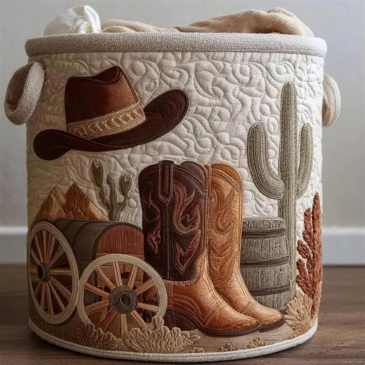 Dakota | Western Boots and Cactus Laundry Basket