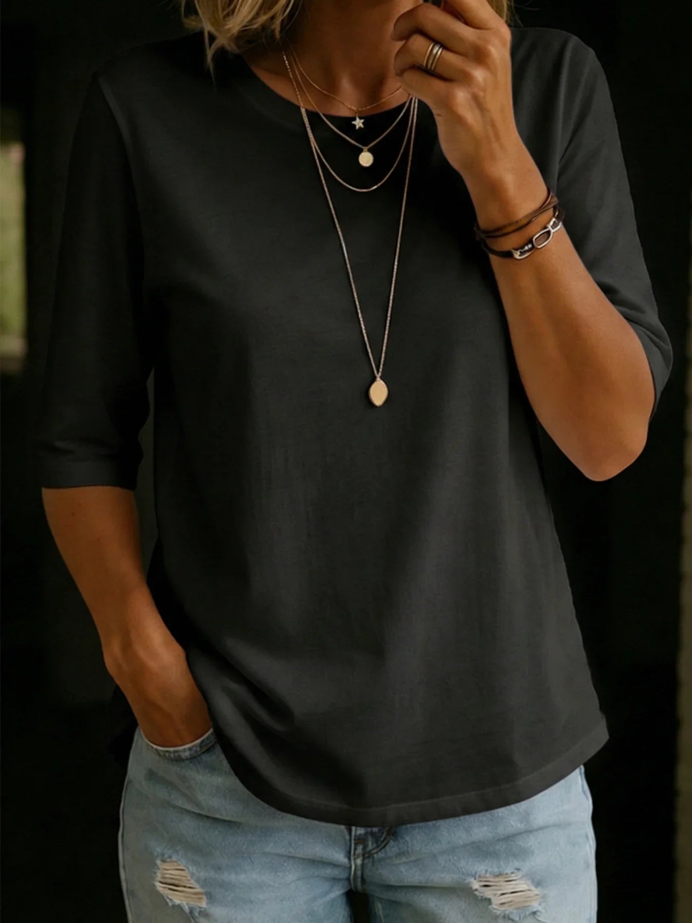 Hazel™ | Relaxed Elbow-Sleeve Cotton Tee