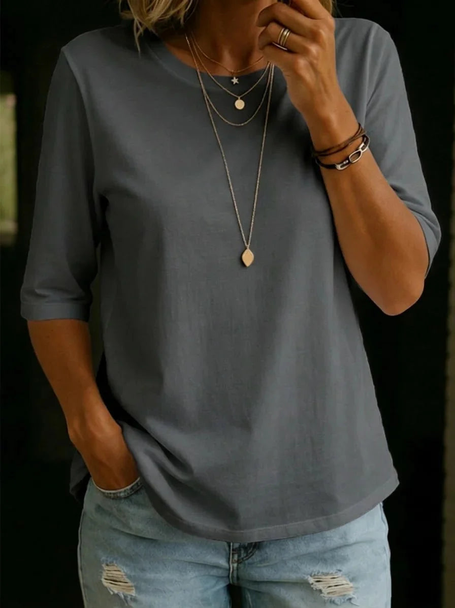 Hazel™ | Relaxed Elbow-Sleeve Cotton Tee