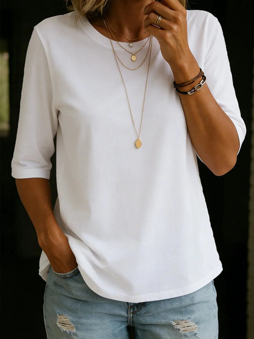 Hazel™ | Relaxed Elbow-Sleeve Cotton Tee