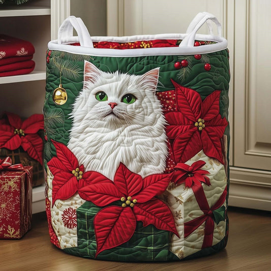Snowball | Poinsettia Snow Cat Laundry Basket
